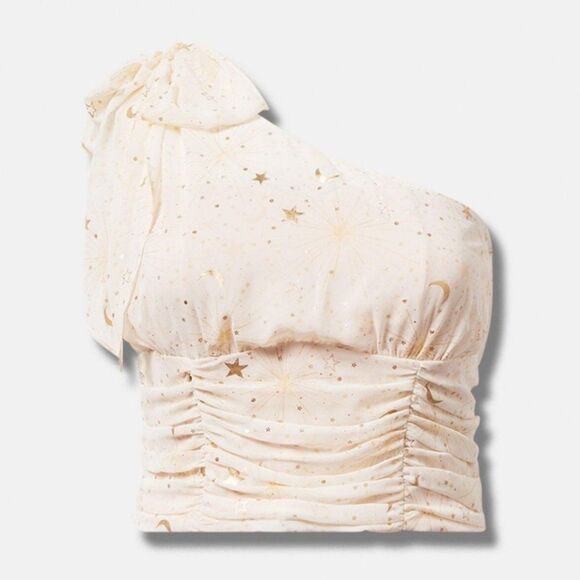 Torrid Foil Chiffon one shoulder crop top Ivory & Gold accents - Picture 1 of 4